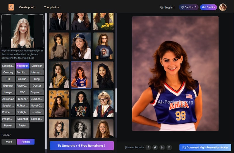 generate yearbook photo ai portraits